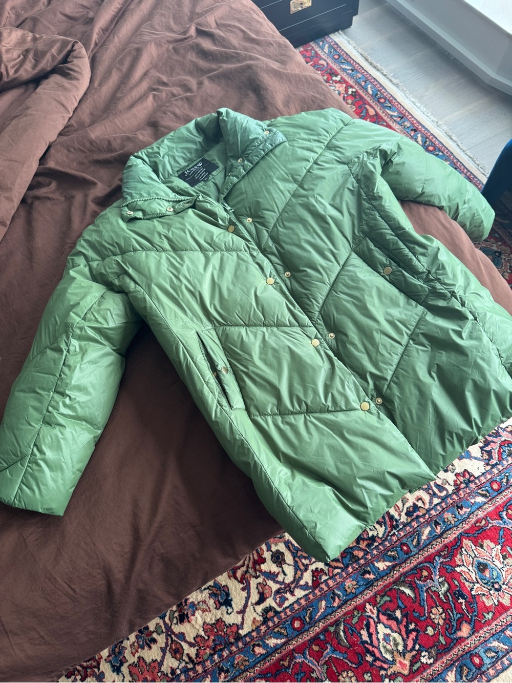 J Crew Green Quilted Puffer Jacket with PrimaLoft